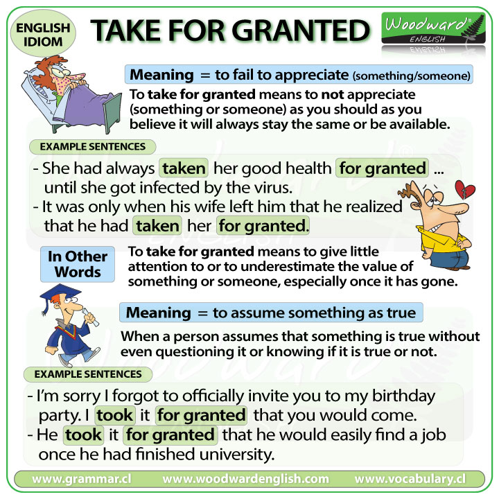 Take For Granted Idiom Meaning And Examples Woodward English