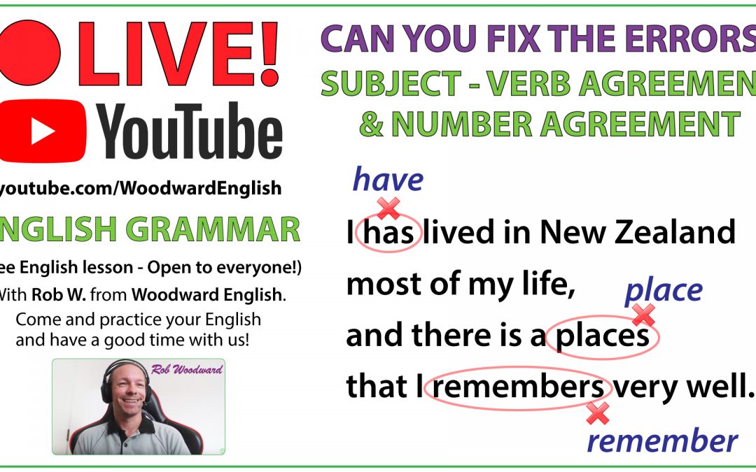 Subject + Verb Agreement – Number Agreement Error Analysis – Live on YouTube