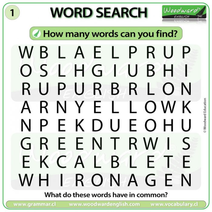 Colors Word Search in English - Woodward English Word Search about colors