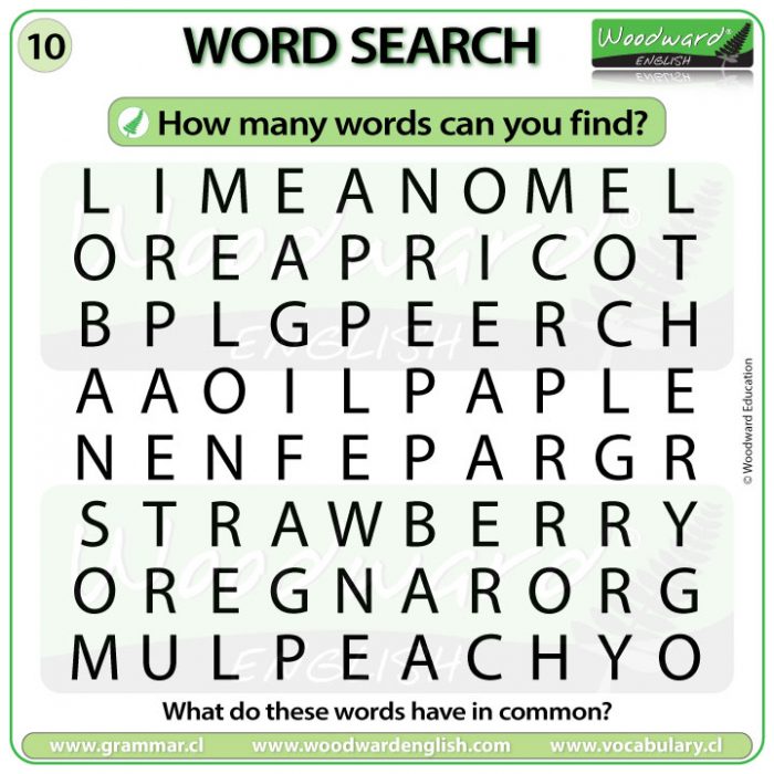 Fruit Word Search in English - Woodward English Word Search about Fruit