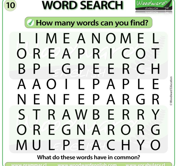 Fruit Word Search in English