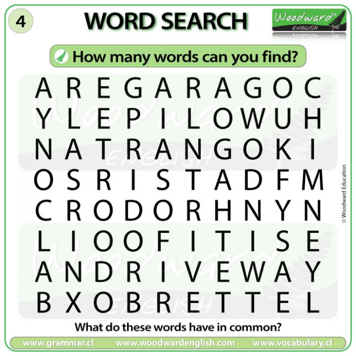 Parts of a House Word Search in English - Woodward English Word Search about parts of a house