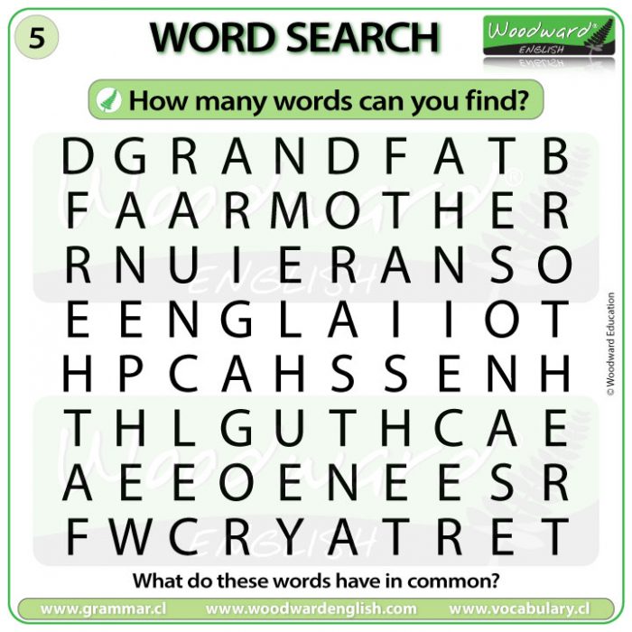 Family Members Word Search in English - Woodward English Word Search about members of the family