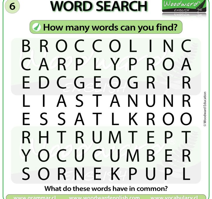 Vegetables Word Search in English