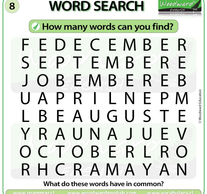 Months Word Search in English