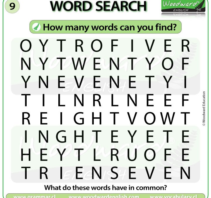 Numbers Word Search in English