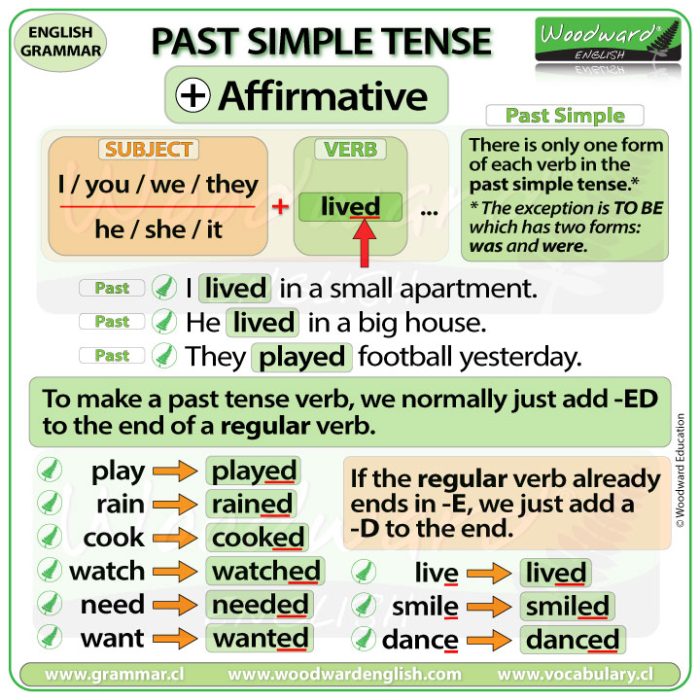 Past simple tense in English - Affirmative sentences in the past tense.
