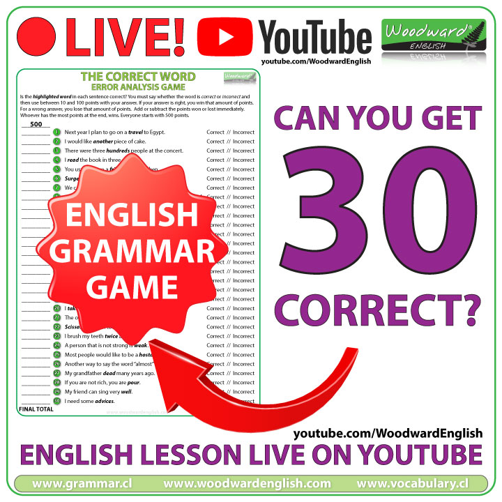 The Correct Word - Learn English Grammar and Vocabulary Game - LIVE on YouTube