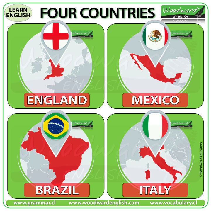 Names of four countries in English - England, Mexico, Brazil, Italy.