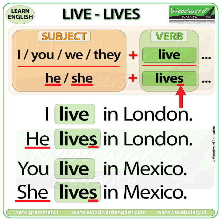 Live Lives - English Present Simple Tense - I live in London - He lives in London