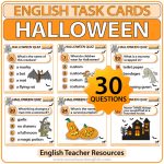 Halloween Quiz - English Task Cards PDF - Teacher resource by Woodward English