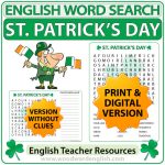 Saint Patrick's Day Word Search in English PDF - Woodward English Teacher Resource