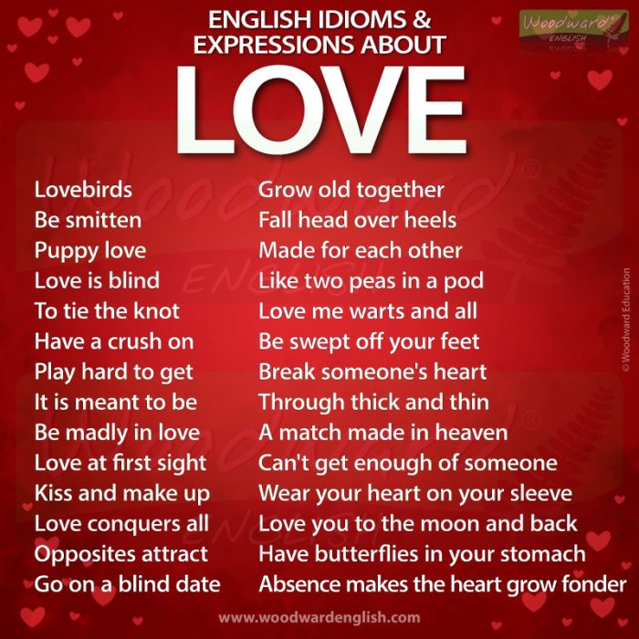 Learn English idioms and expressions about LOVE - 28 idioms and phrases in English about love - Woodward English