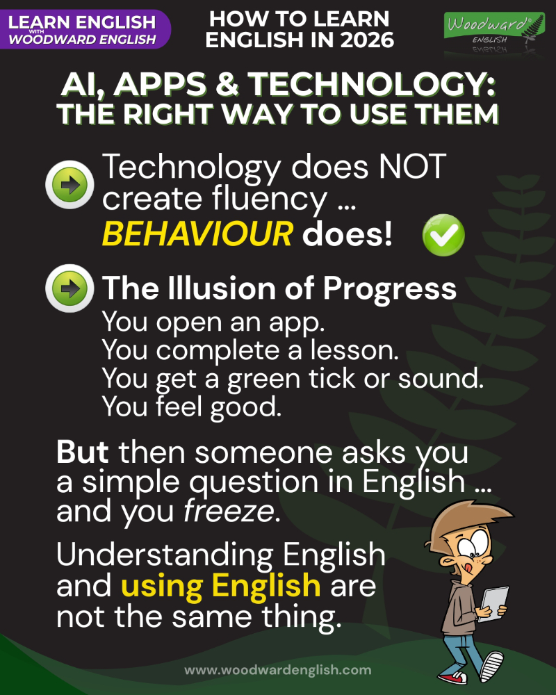 Learning English with AI, Apps and Technology - The right way to use them and the illusion of progress | Woodward English